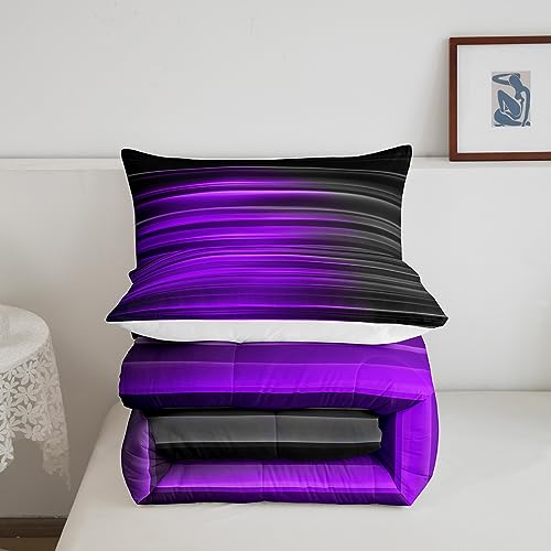 Image of Purple & Gray Abstract Geometric Comforter Set, Twin Size for Boys & Girls, Microfiber Bed Set with Kids Room Decor Duvet
