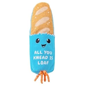 Catstages Loaf Kicker Toy with Catnip and Dental Mesh, Bread Shape, Plush and Ribbon Cat Toy for Kicking, Tossing, and Teeth Cleaning, Tan