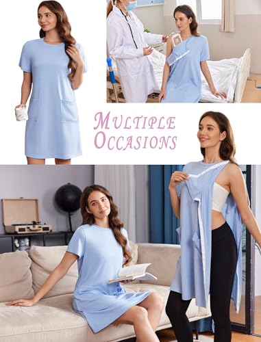 Deyeek Women's Post Shoulder Surgery dress Tear Away Short Sleeve Full Open Side Snap Adaptive Clothing with Pockets3