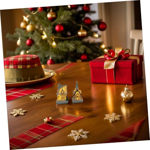 Adornos navideños para mesa HEALSOPTHY con mini aldea de invierno y cabañas con luz 5