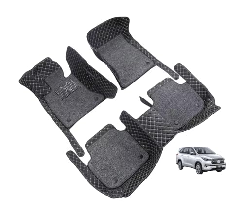 Image of Auto Hub 7D Car Floor Mats Compatible with Innova HyCross (7 Seater), Leatherette, 100% Waterproof & Washable, Hycross Car 7D Floor Mat, Black