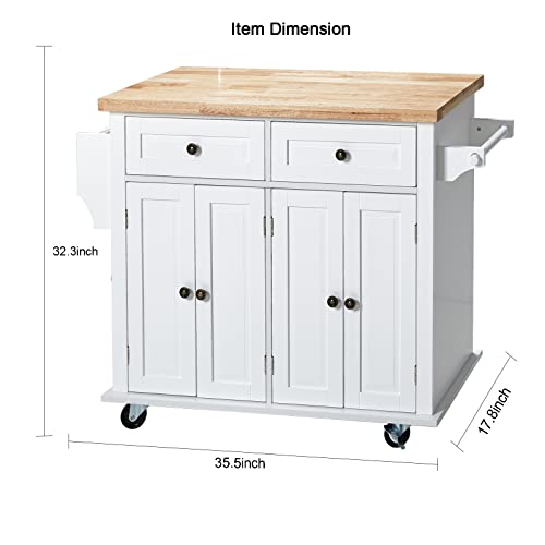image for Kitchen Island on Wheels with Storage, White Rolling Kitchen Island Ca