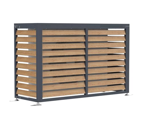Westmann Boxa M | Wärmepumpen Verkleidung & Klimaanlagen Abdeckung | Stahl Holzoptik Anthrazit | Höhenverstellbar | 140x56x97 cm