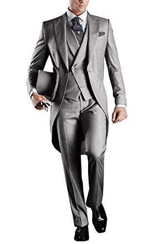UMISS Herren Frack 3-teiliger Anzug One Button Peak Revers Hochzeitsanzug