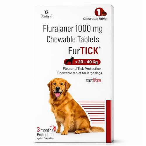 Image of Furtick Tick Chewable Tablet for Dogs (20-40 kg) | Fluralaner 1000 Mg | 3 Month Tick Flea & Mite Protection