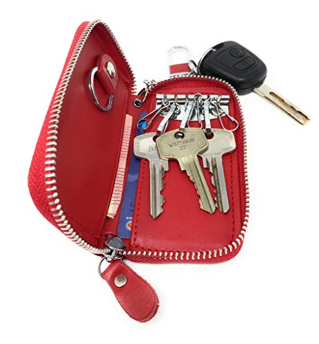 Su.B Porte-clés en Cuir Véritable - Petit Portefeuille - Porte-Monnaie | Étui Porte-clés Clef avec Anneau de Voiture - Hommes et Femmes - Rouge