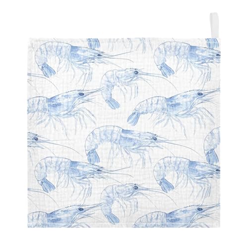 vvfelixl Baby Muslin Washcloths Crystal Clear Shrimp Baby Burp Cloths Cotton Babys Face Towel for Newborn Infants Boys Girls Soft and Absorbent 11.8 X 11.8 in, 3 Pack