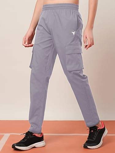 Image of TECHNOSPORT Boys' Solid Straight Fit TS Flexi Cargo Trackpants Drawstring 4-Pocket Polyester Joggers for Sports Play School UPF50+ Anti Odour
