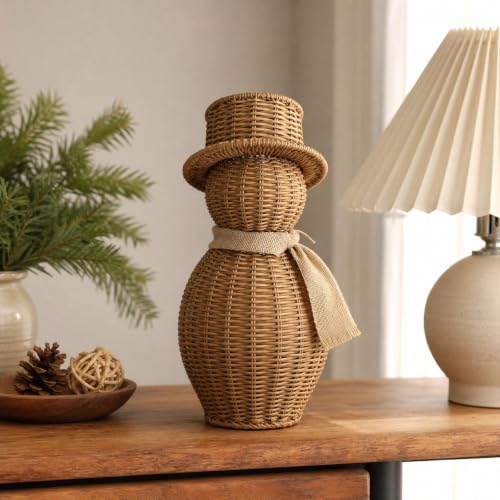 Christmas Handwoven Rattan Snowman Decor, With Removable Hat & Scarf
