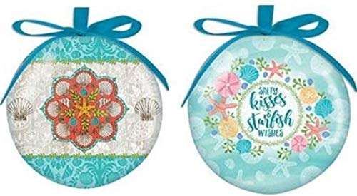 COCO Beach Boho Ball Ornament Bundle, Nautical Coastal Seashell Decor, Salty Kisses Starfish Wishes