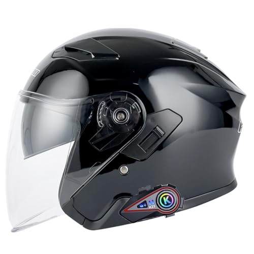 Bluetooth Jethelm Motorradhelm ECE Zertifizierung Integrierter Bluetooth-Helm Jet Scooter Helm Rollerhelm Jet-Helm Herren Damen mit Doppelvisier E,M
