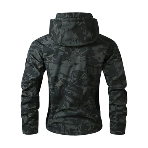 FASLOLSDP Regenjacke Herren Fleecejacke Military Outdoor Softshell Jacke mit Kapuze Fleece Gefüttert Windbreaker Leichte Wasserdichte Jacken Bomberjacke Overshirt Einfarbig Winterjacke für Wandern