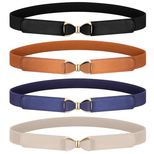 SUOSDEY 4 Pack Women Skinny Elastic Waist Bow Belt Fashion Ladies Belt for Dresses Skirts Christmas