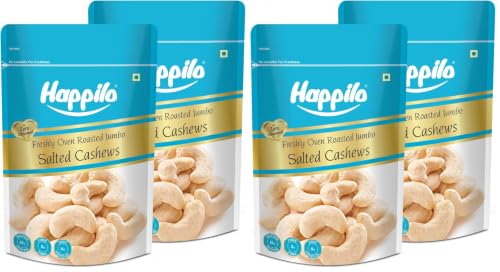 Image of Happilo Premium Roasted and Salted Cashews, 200g (Pack of 4)|Healthy Snacks, Dry fruits, Kaju|Rich in Protein|Rich in Fibre|Healthy Snacks|100% Pure Dry Fruit|Magnesium and Phosphorus|Rich in Protein