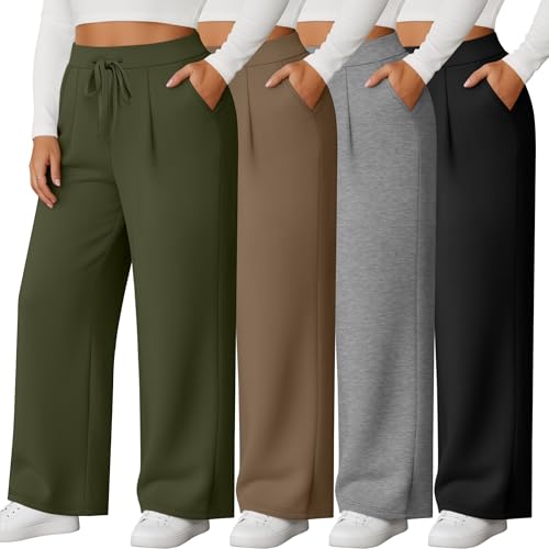 VESP Wide Jogger Pants 　XL Amazon.com: Evervibe 4 Pack Women's Plus Size Pants, Wide Leg
