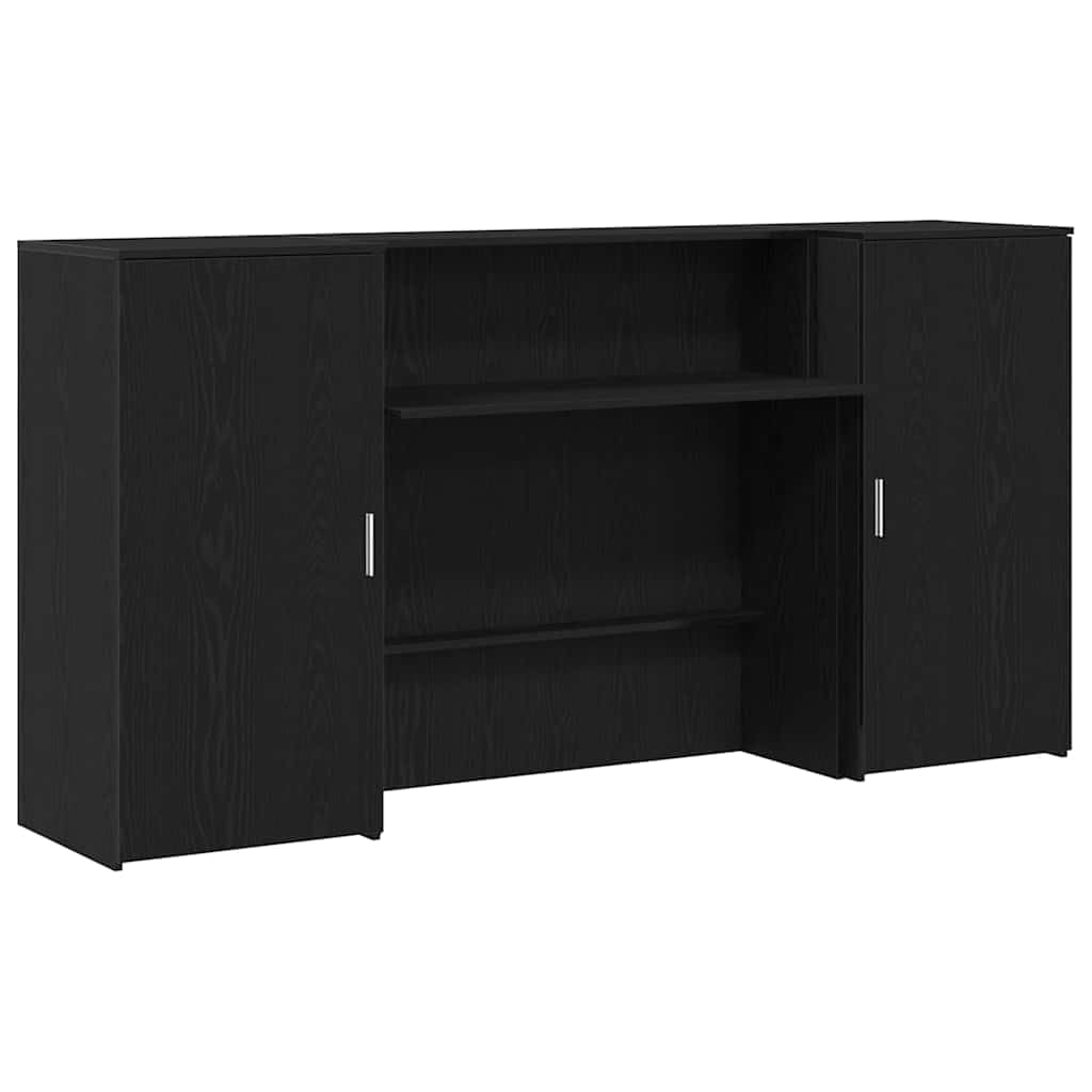 Banco di ricevimento nero effetto rovere, 200 x 50 x 103,5 cm, mobile per ufficio per reception, con cassaforte e spazio di archiviazione integrato, scrivania versatile per la casa e