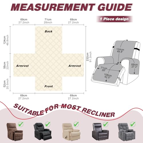 Image of TAOCOCO 100% Waterproof Recliner Covers, Recliner Sofa Covers with Leg Straps, Reversible Recliner Couch Cover for Reclining Chair, Washable Couch Protector for Pets Kids(1 Seater 28 inch, Wine)