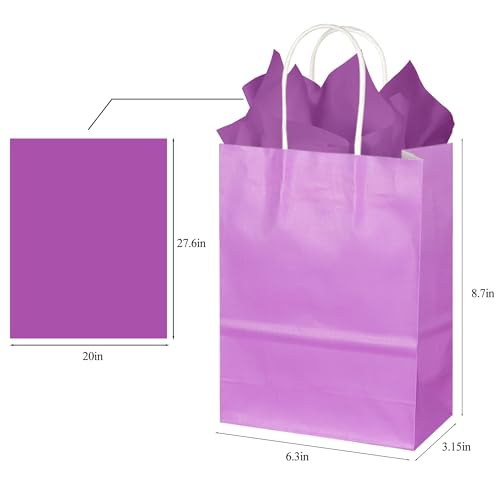 Image of BLEWINDZ 32Pcs Small Paper Gift Bags with Tissues, Purple Party Favor Bags with Handles, 8.7 inch Goodie Bag for Birthday, Shopping, Party Supplies