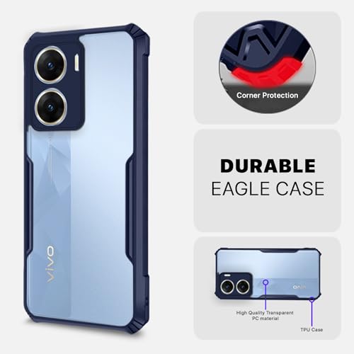 Image of Outlouders Back Cover for Vivo V29e 5G | Ultra Hybrid Transparent | Full Camera Protection | Raised Edge | Crystal Clear Bumper Case (Blue)