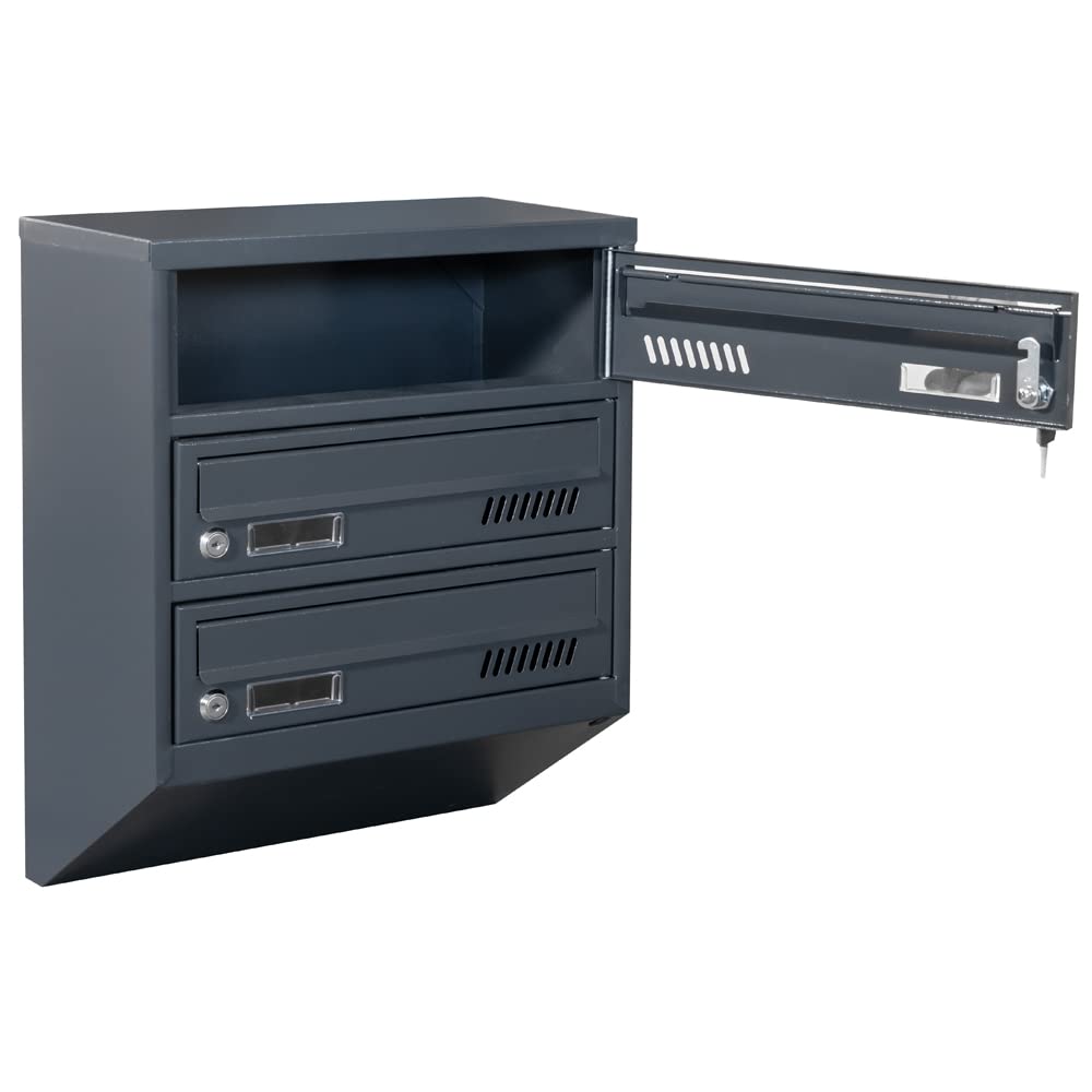 3 buzones de Correos para condominios GDS RAL 7016 20cm Profundidad | Buzones colectivos, para interiores, compatibles con formato A4, acero galvanizado, dos llaves incluidas, montaje en pared.