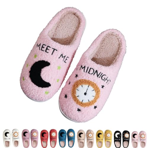 Snugeasy Meet Me At Midnight Slippers for Womens Mens Fuzzy Warm Soft Comfort Cute House Slippers Indoor Outdoor Winter Slippers, Pink, 5.5-6 Women/4.5-5 Men