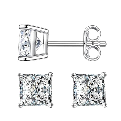 S925 Princess Cut D Color VVS1 Synthetic Moissanite Stud Earrings Square Earrings For Women Men Hypoallergenic Sterling Silver Earrings