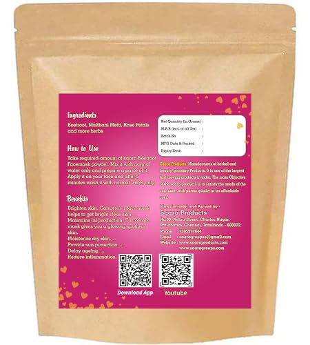 Image of Beetroot Face Mask, 50g, For Brighter Skin Tone, Helps In Anti - Ageing & Natural Pink Blush, Natural Face Pack For all Skin Type, (Pack of 1 X 50gm)