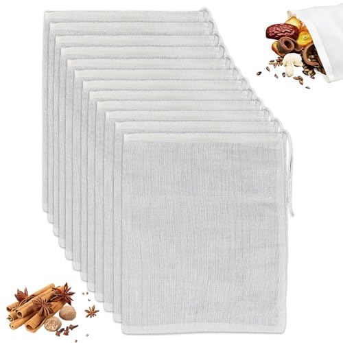 UIEXAY Malla Para Cocer, Bolsa De Gasa Picante 12 Mallas De Cocción, Bolsa De Cocina 20X25Cm, Reutilizables, Algodón, Para Cualquier Tipo De Olla A Presión, Cocinar Legumbres, Verduras, Cocido