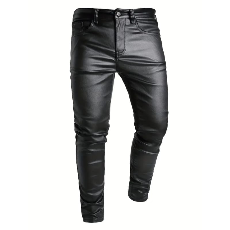 Mens Slim Fit Stretch Faux Leather Pants Fashion Casual Comfortable Stylish Design