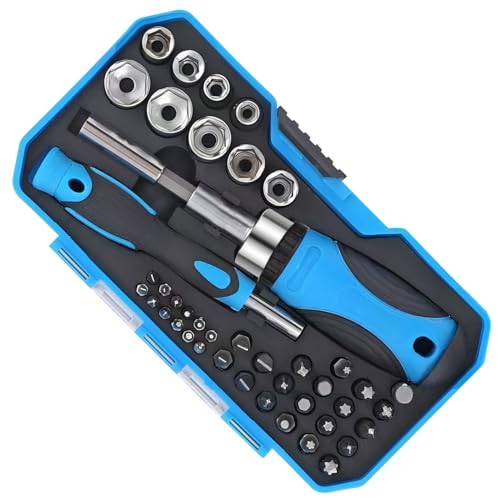 Ratcheting Screwdriver 44 Pcs Set, Magnetic Ratchet Screwdriver Precision Bits & Socket Kit with Case for Home, Garage, Office, Bike, Electronics Maintenance, Back to School, Gifts for Men