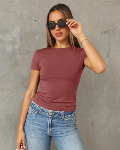 Image of Abardsion Women's Casual Basic Slim Fit T Shirts | Summer Clothes 2026 Going Out Crop Tops Short Sleeve Crew Neck Ladies Tees