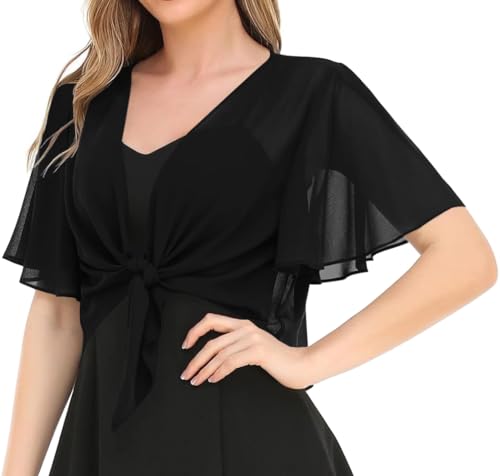 Image of Women's Solid Puff Sleeve Kimono Short Cardigan Loose Cover Up Casual Blouse Top Chiffon