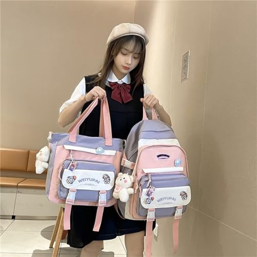 Generic Cute Aesthetic Backpack for Women Large Capacity Canvas Lightweight Bookbag Casual Daypack Work College Travel-Blue Two-Piece Set3