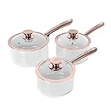  TOWER - Juego de cacerolas, Set de cacerolas de 3 tamaños Distintos, Aluminio, White and Rose Gold, 3-Piece