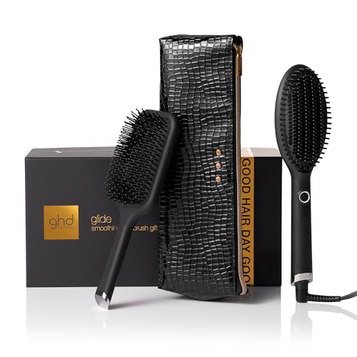 ghd - Coffret ghd Glide - Brosse Chauffante Lissante (Noire) - Brosse et pochette incluses - Lissage rapide facile les matins pressés, volume préservé -...