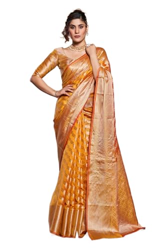 Image of SWORNOF Women's kanjivaram banarasi silk saree for Patola festival Wedding silk with rich pallu Design sarees for women with blouse piece