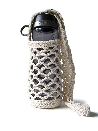 Cream Cotton Crochet Crossbody Water Bottle Bag Drink Carrier Holder Beverage Sling Tote2