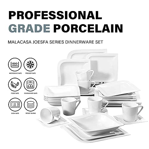 MALACASA, Series Joesfa, Vajillas de Porcelana, 30 Piezas, Juego de Café, con 6 Tazas, 6 Platos Llanos, 6 Platos, 6… - Imagen 4