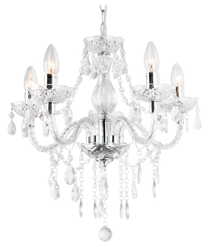 Tafunker 5 Light Chandelier 5 Lamp Pendant Chrome Clear.Acrylic Bedroom Living Room Ceiling Light (Chrome) (Clear)