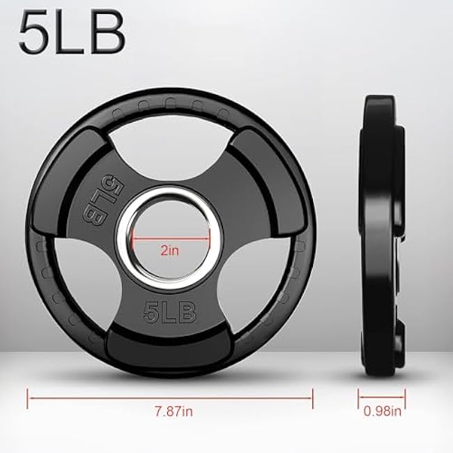 Olympic Rubber Grip Plates for Barbell, 2-Inch Weight Plates for Weight lifting and Strength Weights Training in Home & Gym