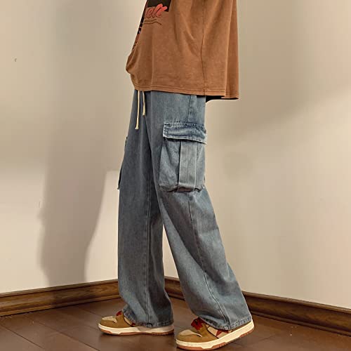 Men Straight Leg Jeans Relaxed Fit Work Pants Jeans with Cargo Pockets4