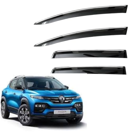 Image of CAR SAAZ Unbreakable Chrome Smoke Door Visor for Kiger(2021-2025)| Premium Sun, Rain Wind Deflector Chrome Strip Side Door Rain Visor - Set of 4 Pcs