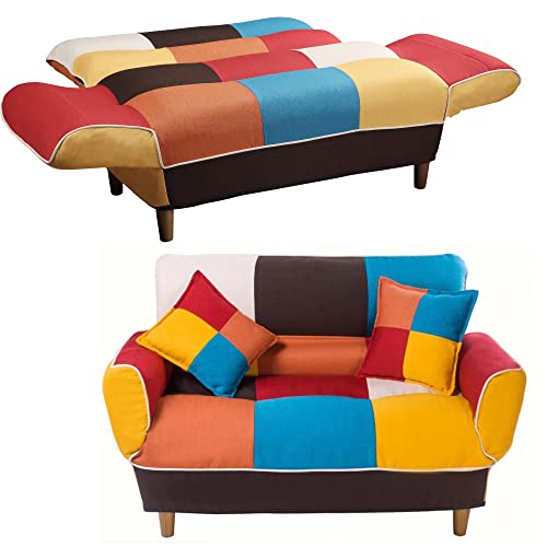 YeBingZhi 46.4”Loveseat Mini Couches for Small Spaces with 2 Pillows (Colorful)