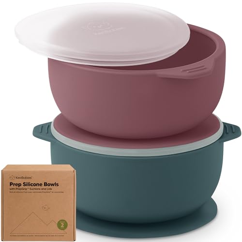 Image of KeaBabies 2-Pack Baby Bowls with Suctions, Lids - Silicone Toddler Suction Bowls for Baby Boy, Girl, Kids, Dog, Food Grade Silicone, BPA-Free, Dishwasher Safe, Toddler Eating Essentials (Rocky)