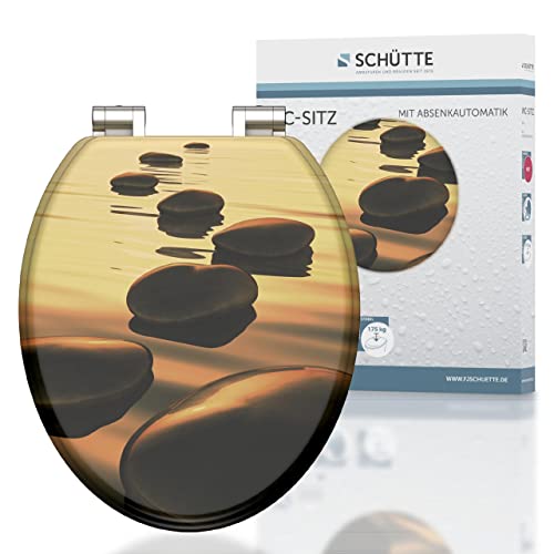 SCHÜTTE WC-Sitz Holzkern SEA STONE, Toilettensitz mit Absenkautomatik, passend für viele handelsübliche WC-Becken, maximale Belastung der Klobrille 150 kg, Motiv auf Brille und Deckel 80127 SCHÜTTE WC-Sitz Holzkern SEA STONE, Toilettensitz mit Absenkautomatik, passend für viele handelsübliche WC-Becken, maximale Belastung der Klobrille 150 kg, Motiv auf Brille und Deckel 80127