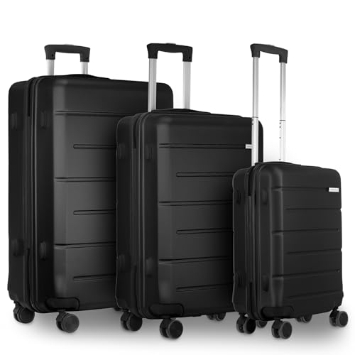 Coselena 3pc Luggage Suitcase Set - ABS Lightweight & Water-Resistant, 4-Wheel Suitcases - Hard Shell, Secure Carry-On Cabin Suitcase with TSA Lock - Ideal Luggage Sets for Travel - Black