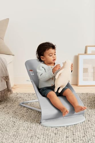Image of BabyBjorn Bouncer Bliss, Light Gray, Woven, Petal Quilt | 2-in-1 Adjustable Baby Bouncer Seat and Toddler Chair, Newborn to Toddler (8-29 lbs), 4 Positions, Lightweight & Portable