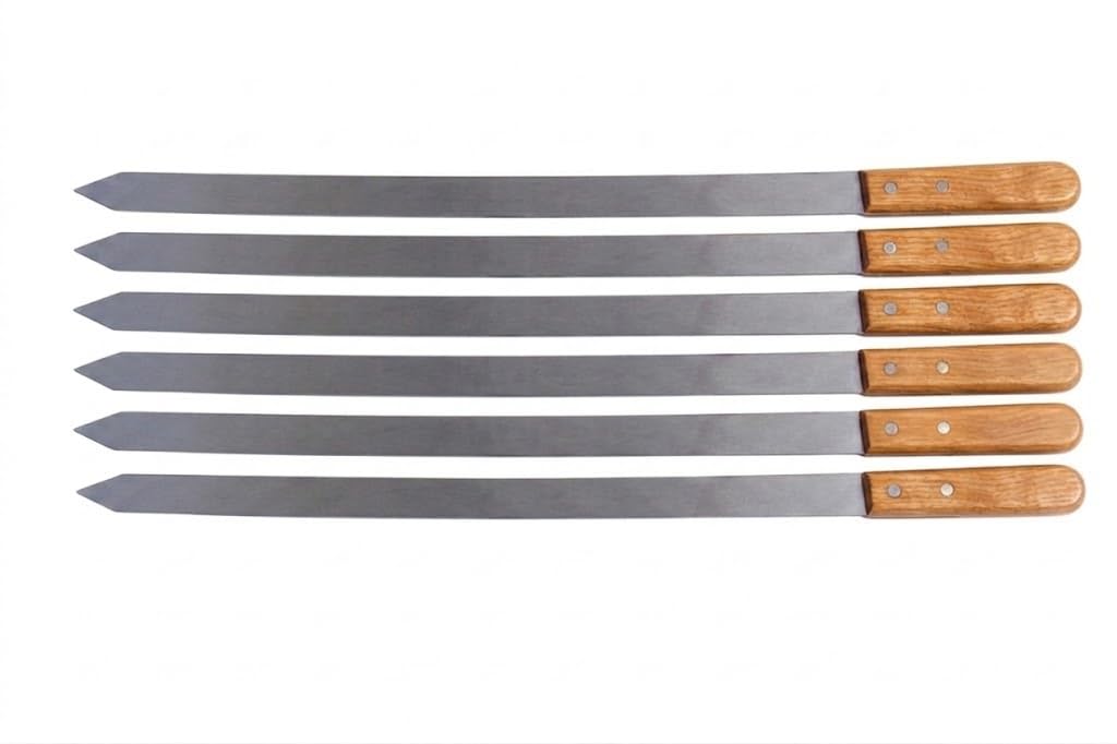 ADANA Spiedini per kebab, lunghezza 60 cm x larghezza 2,5 cm (25 mm), extra forti 2 mm, 6 pezzi, in acciaio inox, con manico in legno