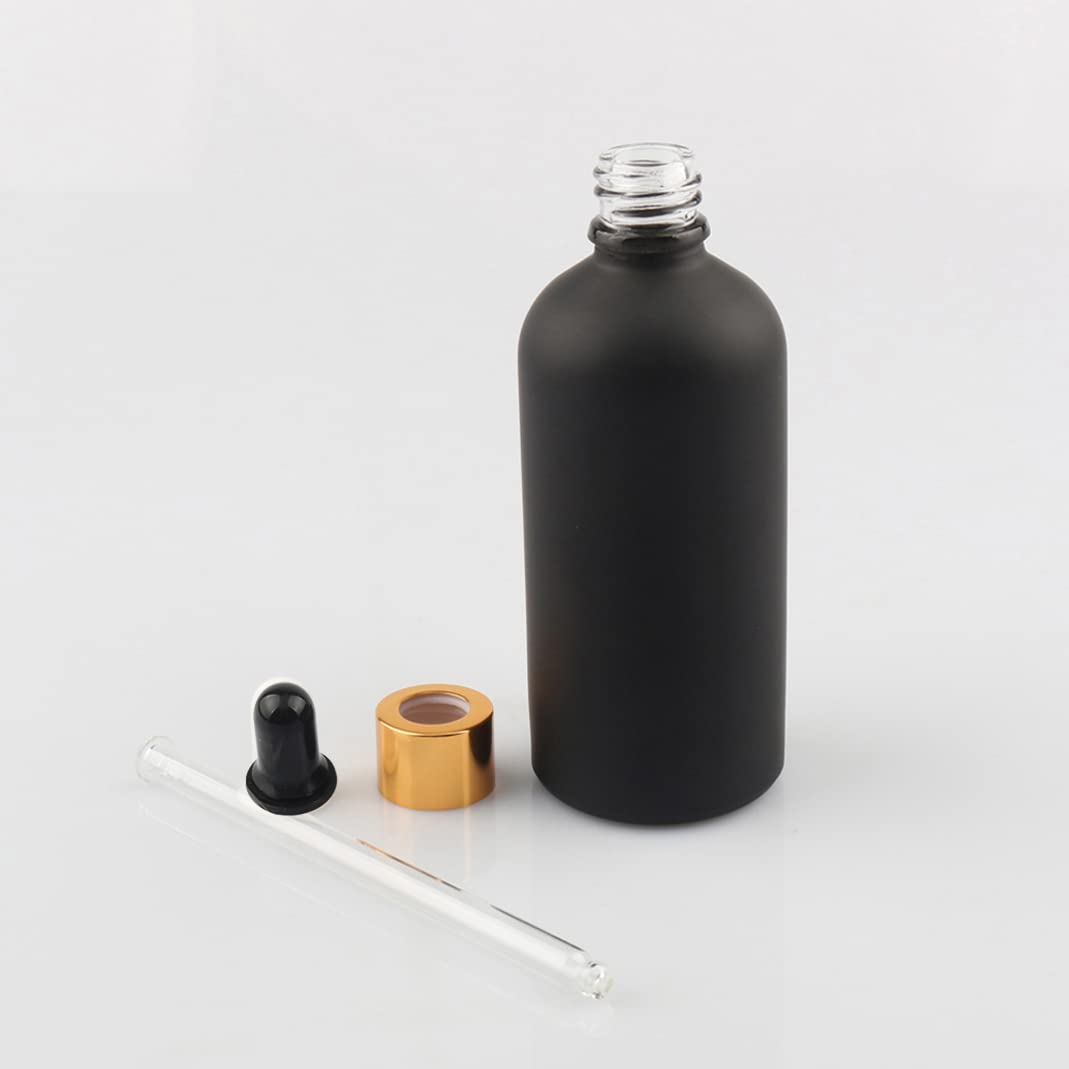 Plastikowa butelka z rozpylaczem, 12 sztuk, 100 ml, pusty matowy czarny/złoty szklany zakraplacz ze szklaną pipetą do olejków eterycznych, pojemniki do przechowywania kosmetyków podróżnych