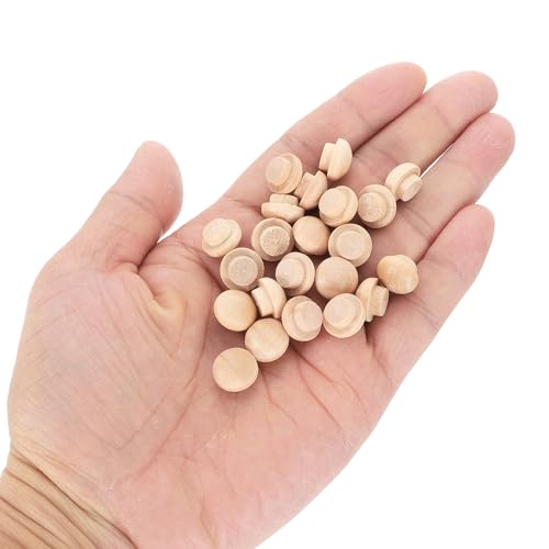 Image of uxcell 36Pcs Wood Button Plugs, 8mm /0.31 inch Hardwood Screw Hole Plug Mushroom Wooden Caps Buttons Wood Plug for Furniture Woodworking Craft Decor (12mm x 8mm)